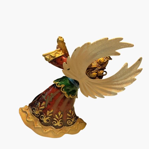 Hand Painted Angel Figurine Harp Glitter Wings - Picture 5 of 8